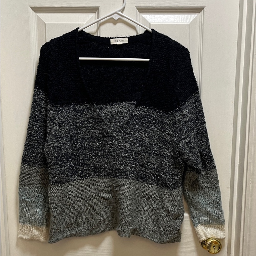 Taylor & Sage Black and Gray V-Neck Sweater